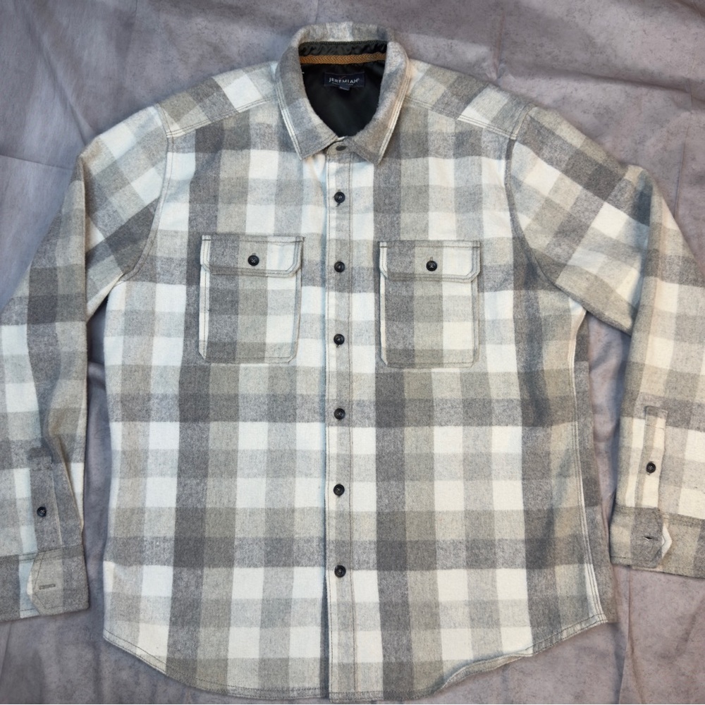 Jeremiah American Legacy Wool Blend Plaid Shirt Jacket Gray White - Size‎ M